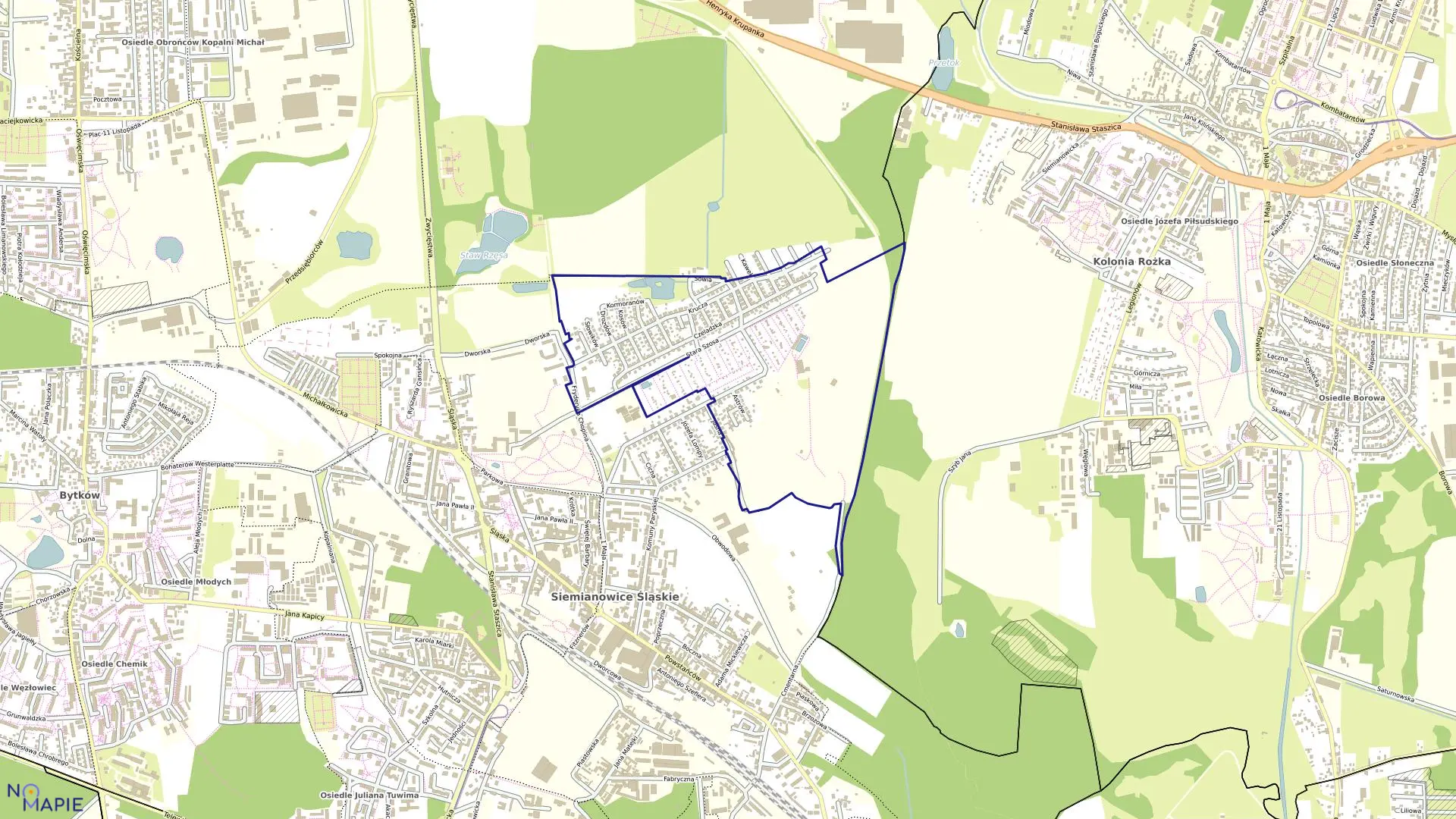 Mapa obrębu 52 w mieście Siemianowice Śląskie