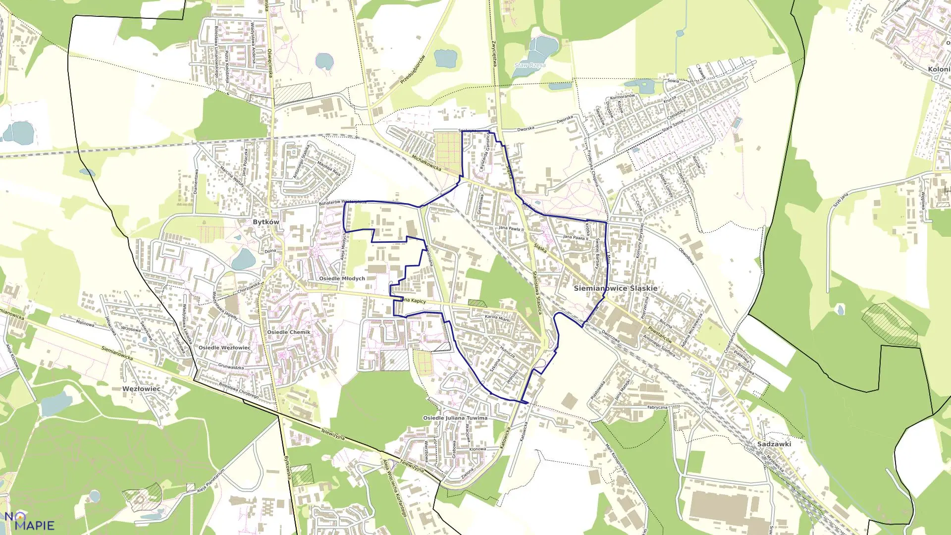 Mapa obrębu 53 w mieście Siemianowice Śląskie